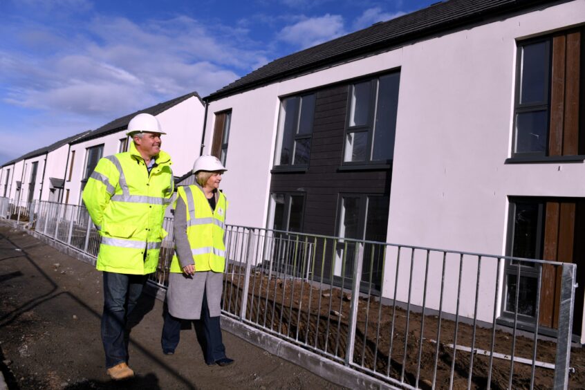 Architect Colin Doig with then Aberdeen City Council leader Jenny Laing during a tour of new council homes built in Middlefield in 2017.