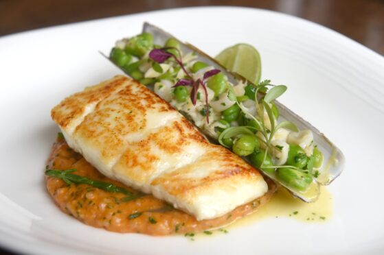 A roast fillet of wild North Sea halibut from Rocpool restaurant in Inverness.
