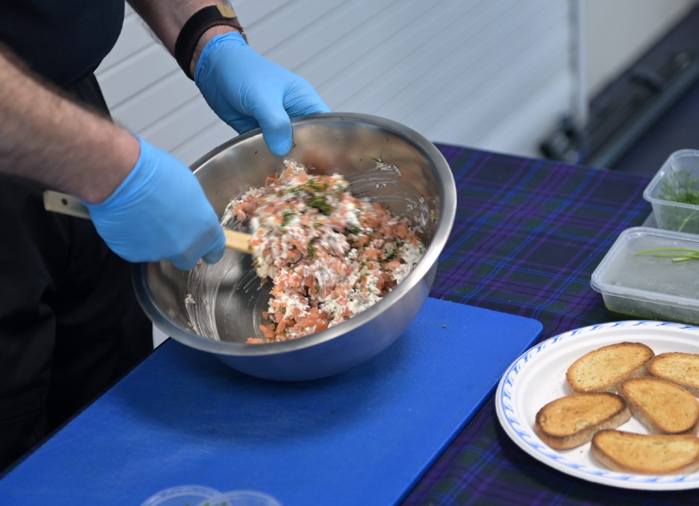 A closer look at Craig Whyte demonstrating the making of smoked salmon tartare.