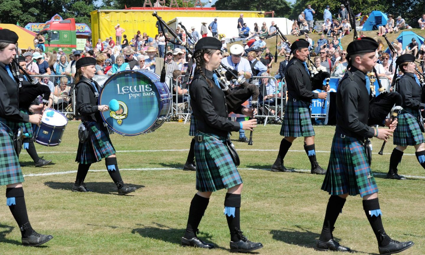 Lewis Pipe Band performing at Forres. 