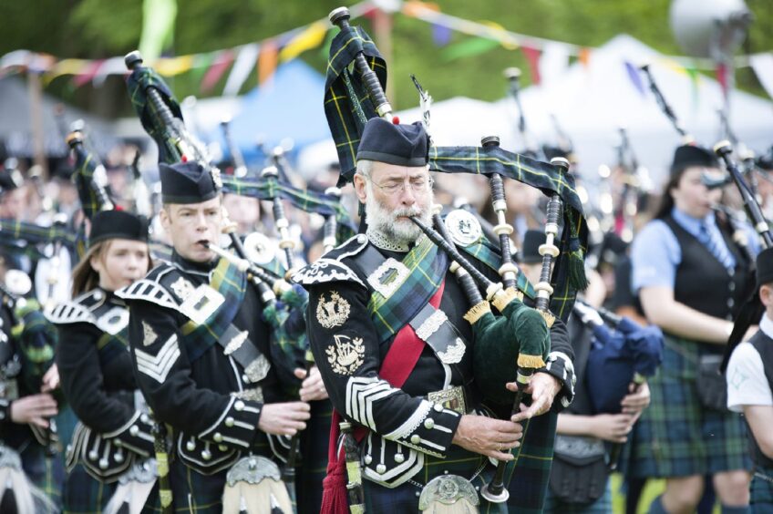 Pipe band at Drumtochty Highland Games.