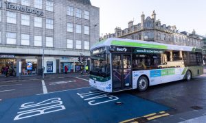 A bus passing through the Union Street bus gate in Aberdeen city centre in February. Image: Scott Baxter/DC Thomson