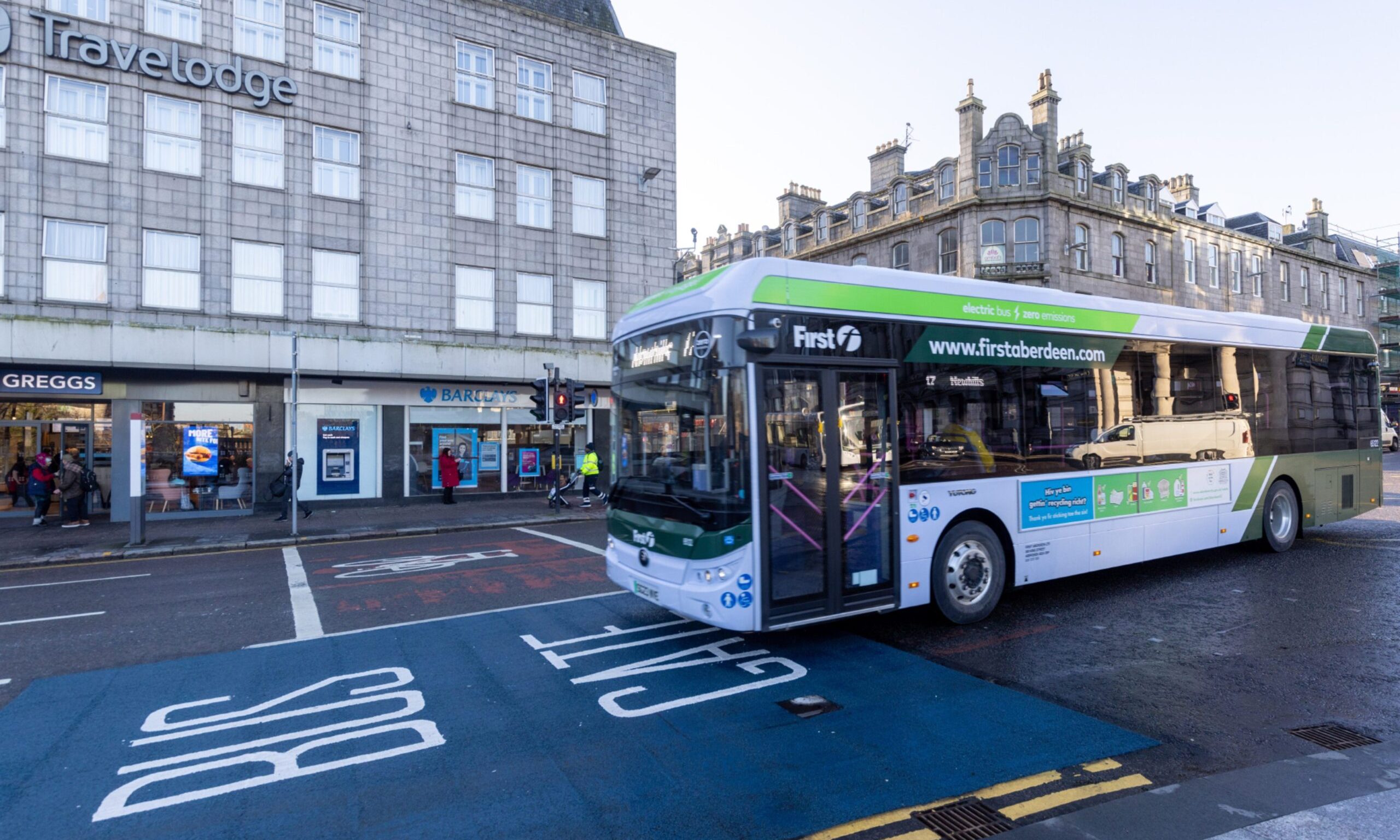 A bus passing through the Union Street bus gate in Aberdeen city centre in February.