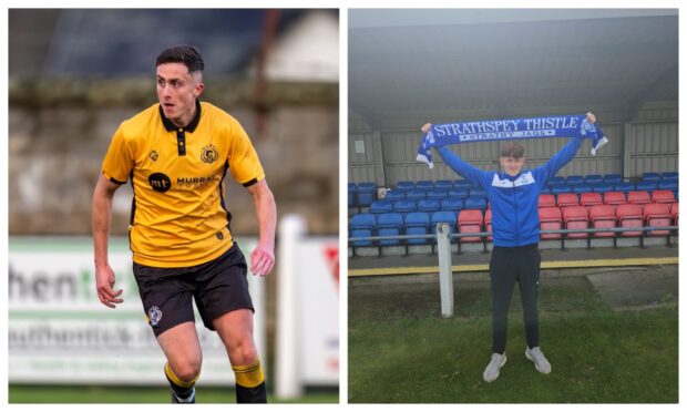 Brechin's Botti Biabi, left, holds off Rhys Clark of Turriff