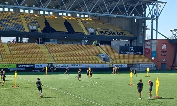 New Aberdeen manager Jimmy Thelin taking Elfsborg training at the Boras Arena, Sweden Image: DC Thomson