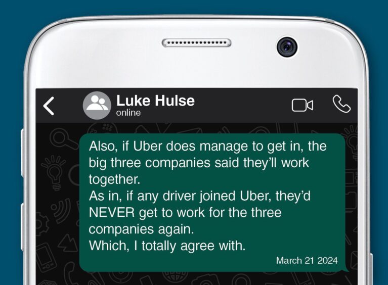 Aberdeen Taxi and Private Hire Car Consultation Group rep Luke Hulse's threat to independent drivers thinking of working for Uber in Aberdeen.