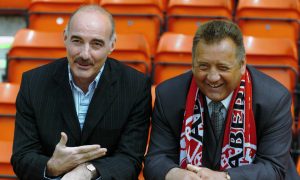 Willie Miller introduces new manager Jimmy Calderwood in 2004. Image: DC Thomson