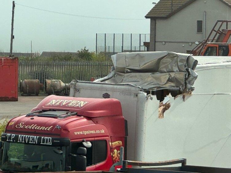 Lorry damaged in Aberdeen crash. 