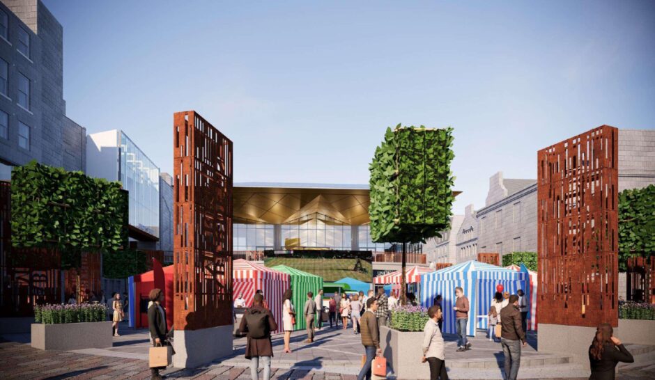 Space for market stalls will be carved out of the Green in Aberdeen as part of the £40m plans. Image: Aberdeen City Council