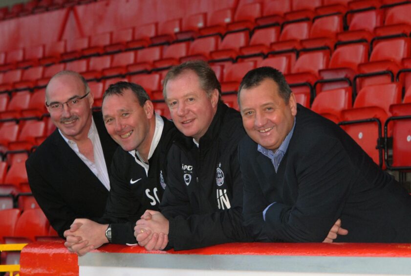 Willie Miller, left, with Sandy Clark, Jimmy Nicholl and Jimmy Calderwood.