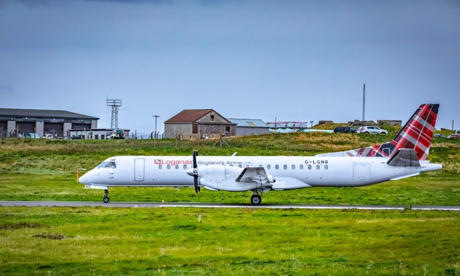 Loganair flight at Sumburgh Airport.