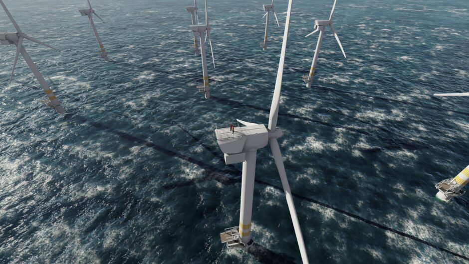 Offshore wind turbines.