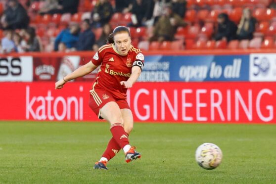 Aberdeen Women's captain Hannah Stewart in action against Montrose at Pittodrie on Tuesday. Image: Shutterstock