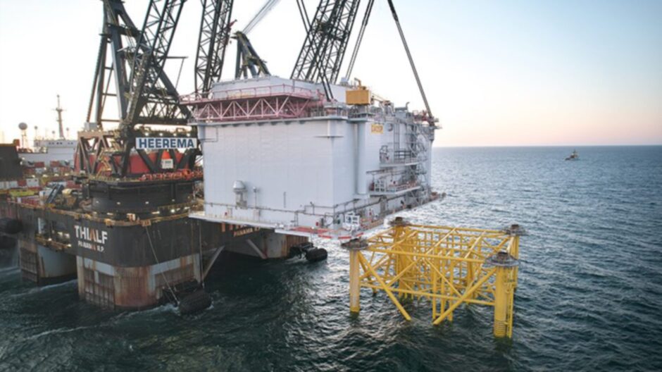 Dogger Bank A's high-voltage direct current platform is lowered into position