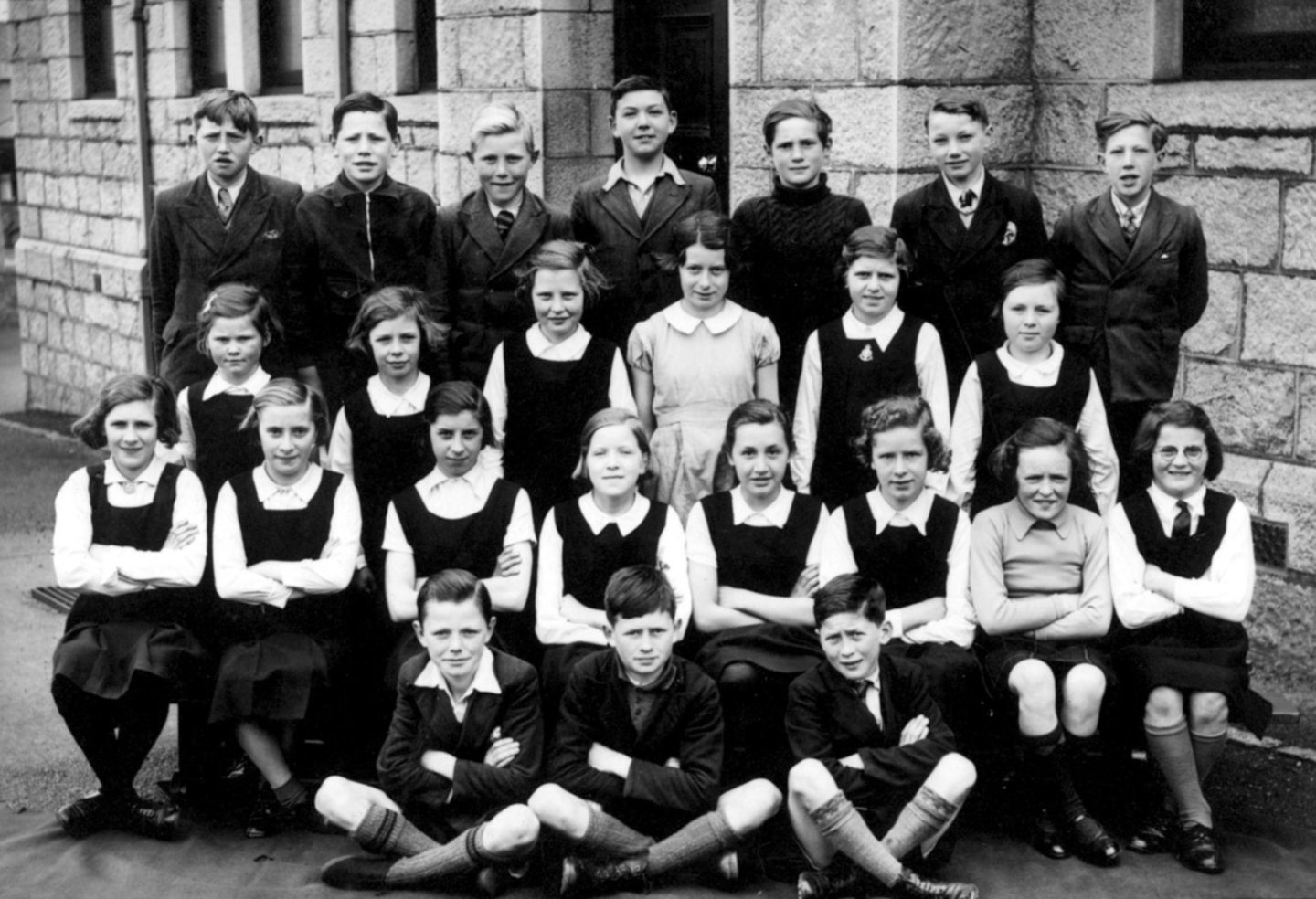Newcomers to Inverurie Academy in 1938 in four rows