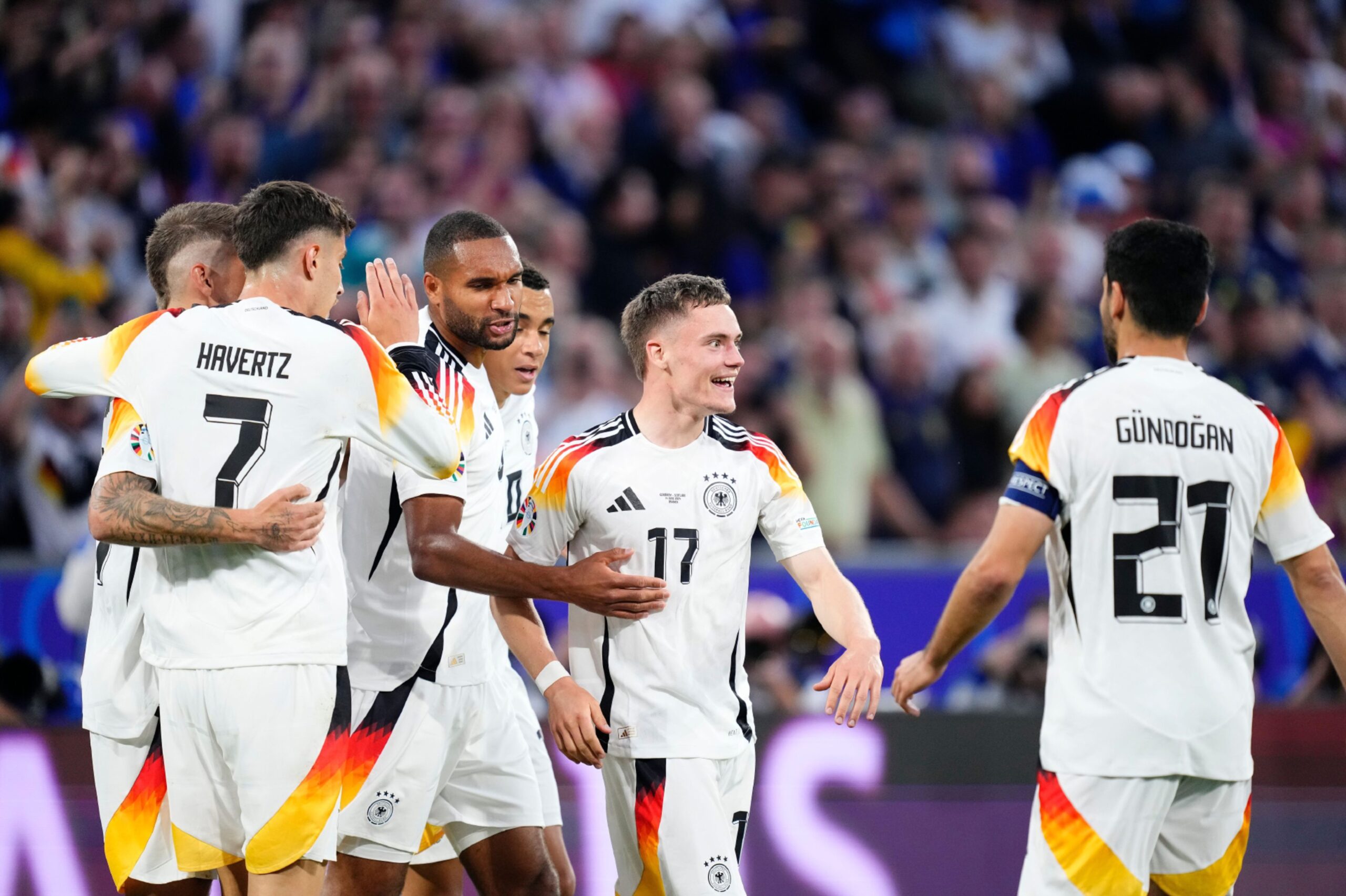 German midfielder Florian Wirtz celebrates after scoring his sides first goal against Scotland. Image: Shutterstock