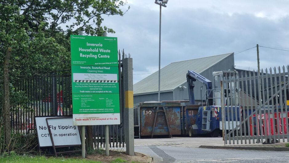 Sign for Inverurie Recycling Centre.