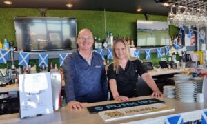 Robbie Stewart and Vicky Mitchell behind the new OGV Taproom in Newburgh. Image: Graham Fleming/DC Thomson