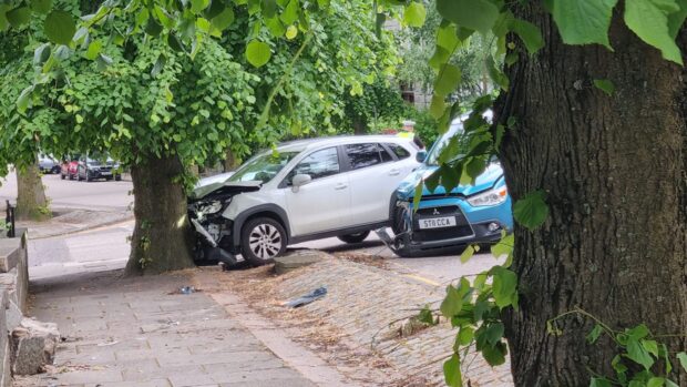 One car collided with a tree. Image: Graham Fleming/DC Thomson.
