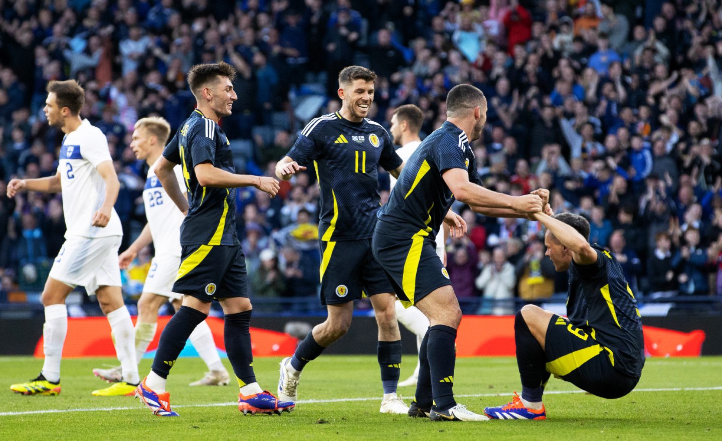 Scotland's Lawrence Shankland and John McGinn after scoring to make it 2-0 against Finland. 