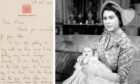 Queen Elizabeth holding baby Anne and a letter she wrote to her midwife following the birth