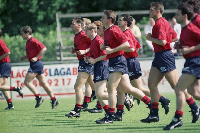 Jim McInally and the rest of the Scotland squad training at Euro 92.