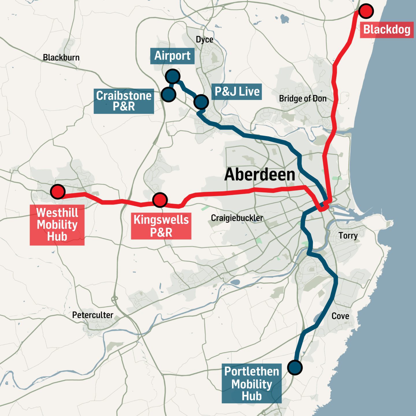 A map of the Aberdeen Rapid Transit routes