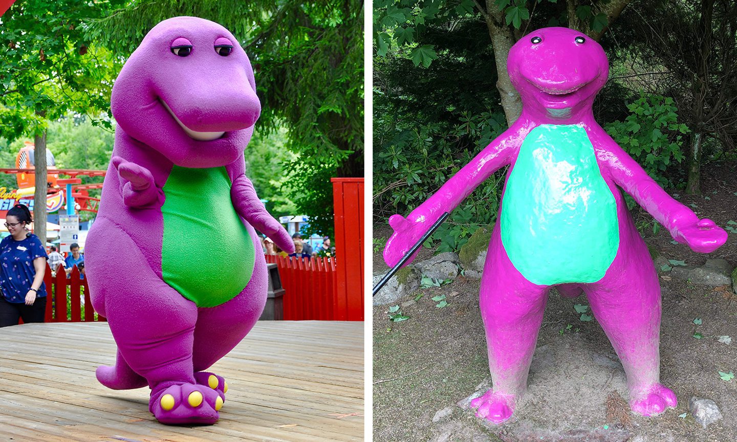 The real Barney and his Storybook Glen counterpart.