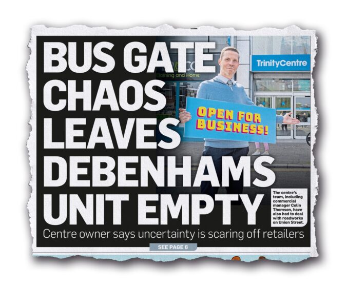 Business bosses have urged council bosses to reconsider the Aberdeen city centre bus gates. Image: Evening Express front page, June 8 2024