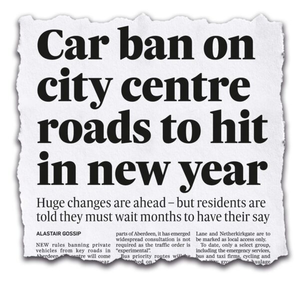 The Press and Journal's front page from November 2022, warning of the bus gate's imminent installation.