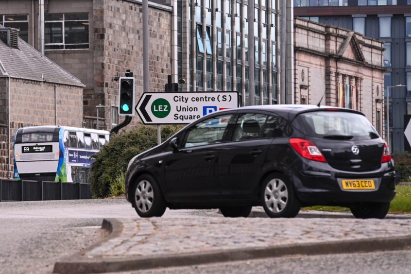 Sign for the LEZ in Aberdeen city centre.