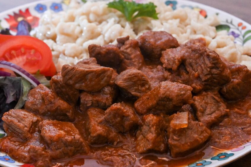The traditional beef goulash stew.