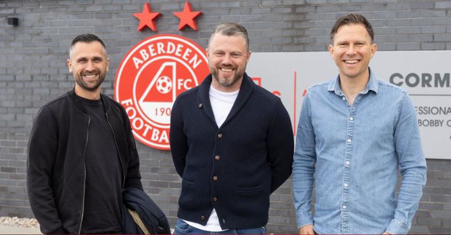 New Aberdeen manager Jimmy Thelin, centre, with assistants Emir Bajrami, left, and Christer Persson