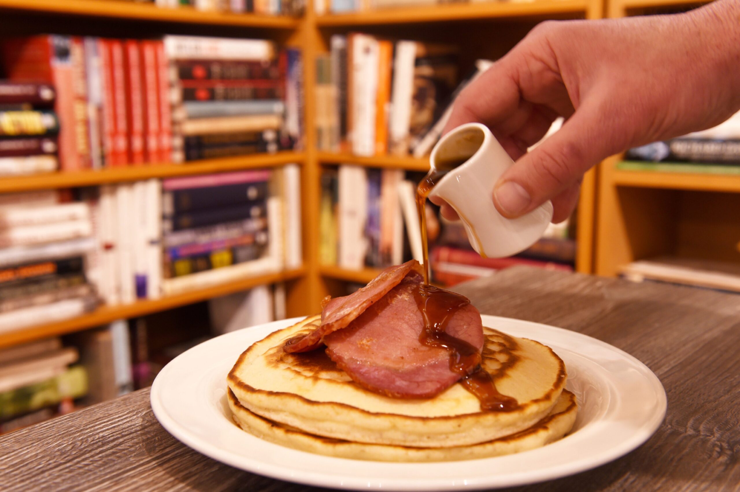 Fluffy pancakes at Books and Beans.