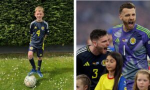Struan Pirie, 10, has won the chance to be a mascot for Scotland v Hungary. Image: Graeme Pirie/Paul Currie/Shutterstock