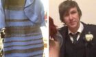 Keir Johnston was jailed for assaulting his wife. Left: the dress that 'broke the internet'.