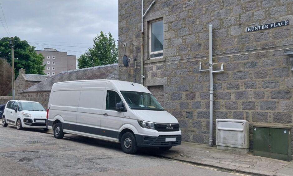 Van parked on pavement on Hunter Place, Aberdeen.