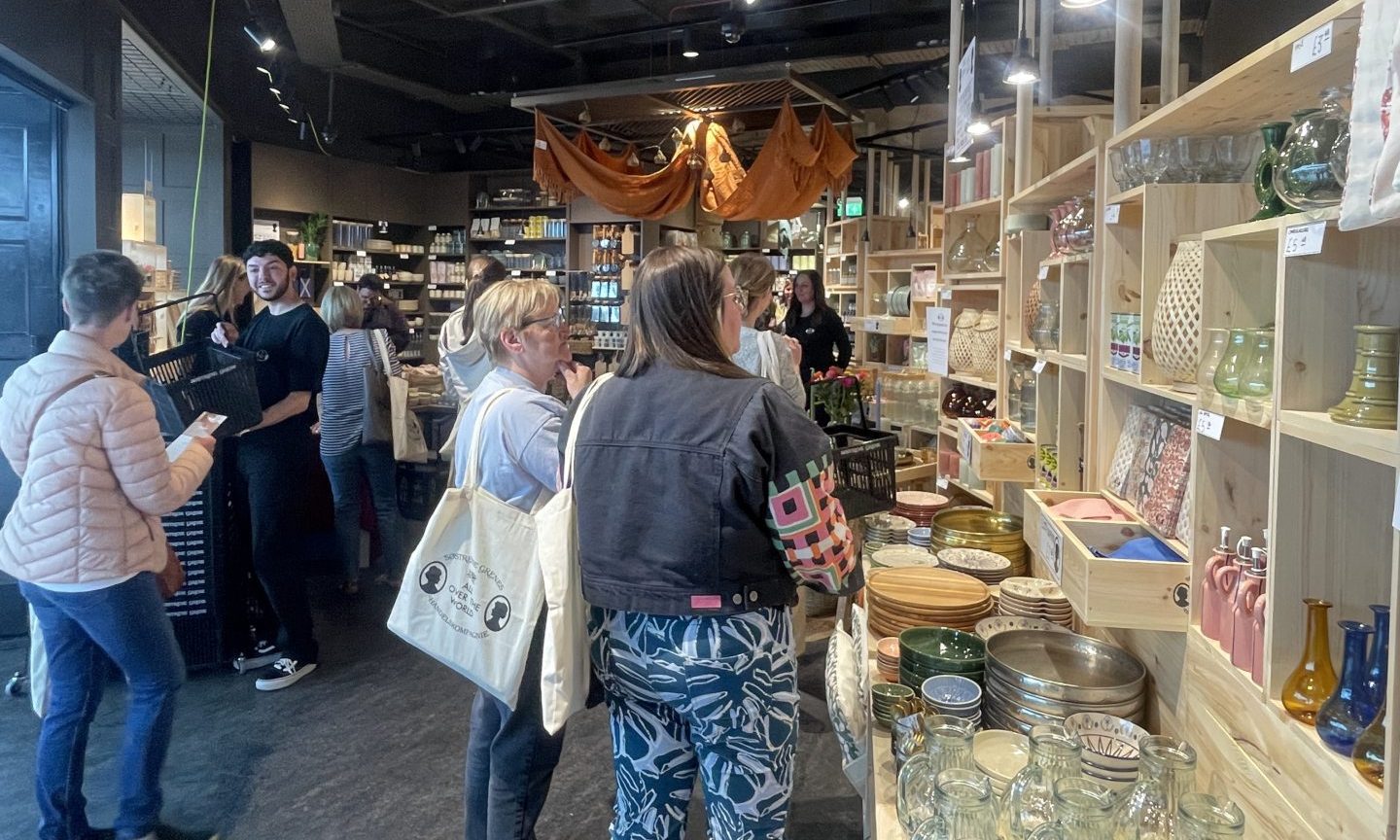 Customers rush into Sostrene Grene store in Bon Accord centre.