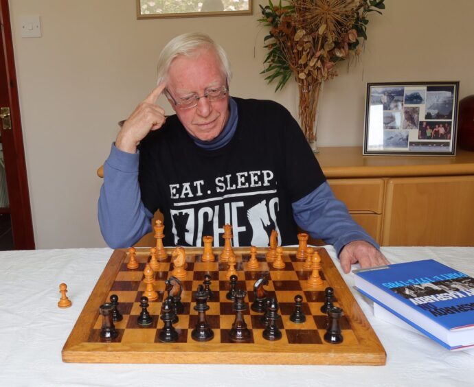 Gerald Lobley with chess board.