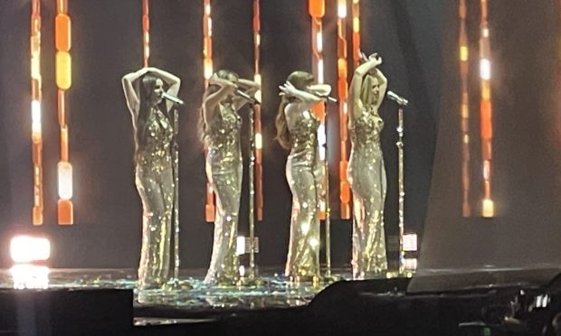 Girls Aloud performing The Promise at the show finale. Image: Ross Hempseed/DC Thomson.