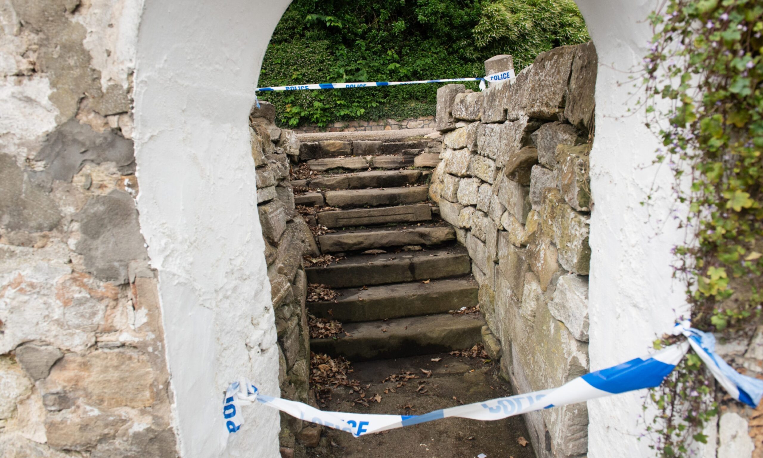 Steps leading to Ladyhill House sealed off with police tape. 