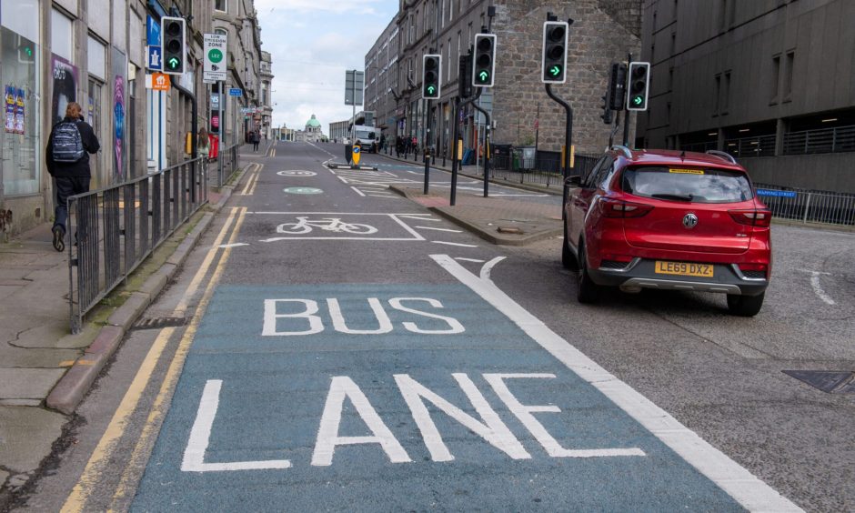 The bus gate stops entry to Bridge Street in Aberdeen, while Wapping Street is the only route into the Trinity Centre car park. Image: Kenny Elrick/DC Thomson