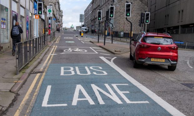 The bus gate stops entry to Bridge Street in Aberdeen, while Wapping Street is the only route into the Trinity Centre car park. Image: Kenny Elrick/DC Thomson