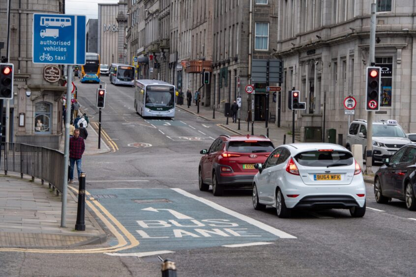 Traffic flow at the Market Street/Guild Street junction in Aberdeen changed significantly when "experimental" bus gates were installed. Image: Kenny Elrick/DC Thomson