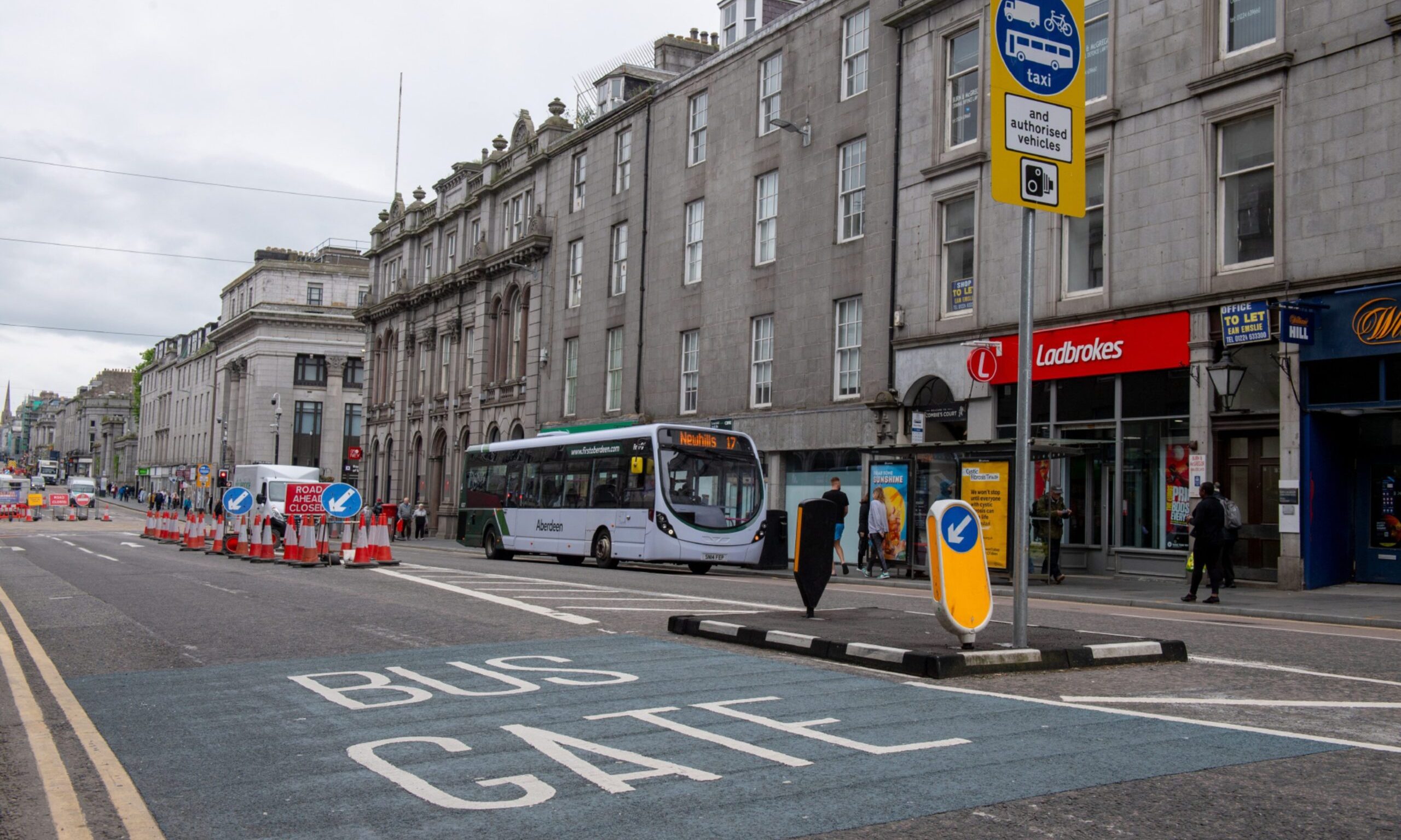 Aberdeen City Council leadership want to suspend the Adelphi bus gate on Union Street, currently stopping entry into Market Street. Image: Kenny Elrick/DC Thomson