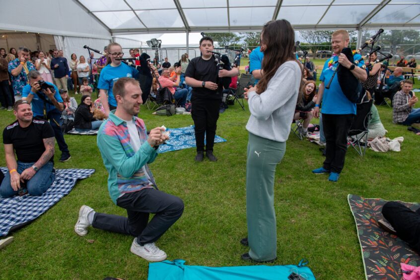 Andrea Marcantoni proposing to Valentina Duca at the Midsummer Beer Happening in Stonehaven.