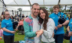 Andrea Marcantoni proposes to Valentina Duca at the Midsummer Beer Happening on Saturday. Image: Kenny Elrick/DC Thomson.