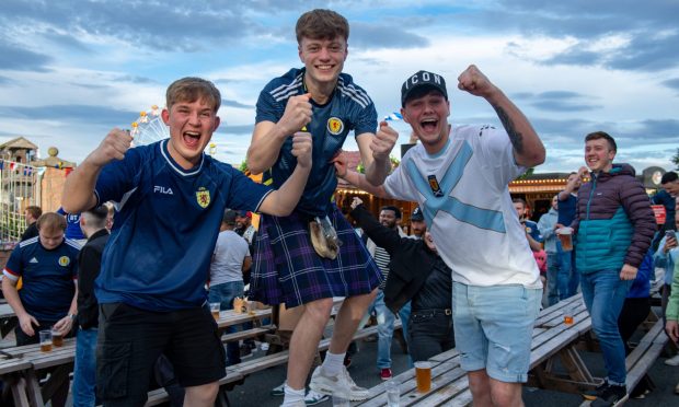 Scotland fans celebrate goal