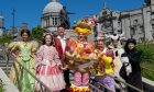 The cast of Jack and the Beanstalk standing on the Union Terrace Garden steps