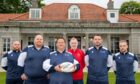 Aberdeen Grammar Rugby Club's new head coach Justin Taljaard (holding the ball) with his coaching team L-R Jack Burnett, John Stewart, Don Vasey, Marc Muir and Jonny Spence. Image: Kami Thomson/DC Thomson.